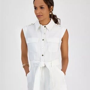 INC International Concepts Women's Gold Button White Jumpsuit